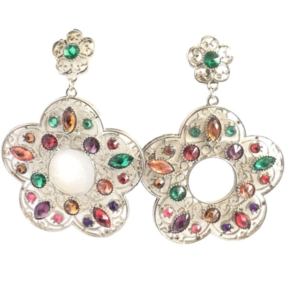 Flower‎ MULTICOLORED GEM DANGLING  EARRING